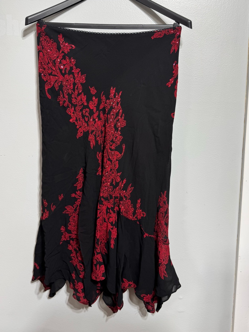 Lola P Black Fairy Skirt Medieval Elf Whimsigoth Renaissance Floral Embroidery